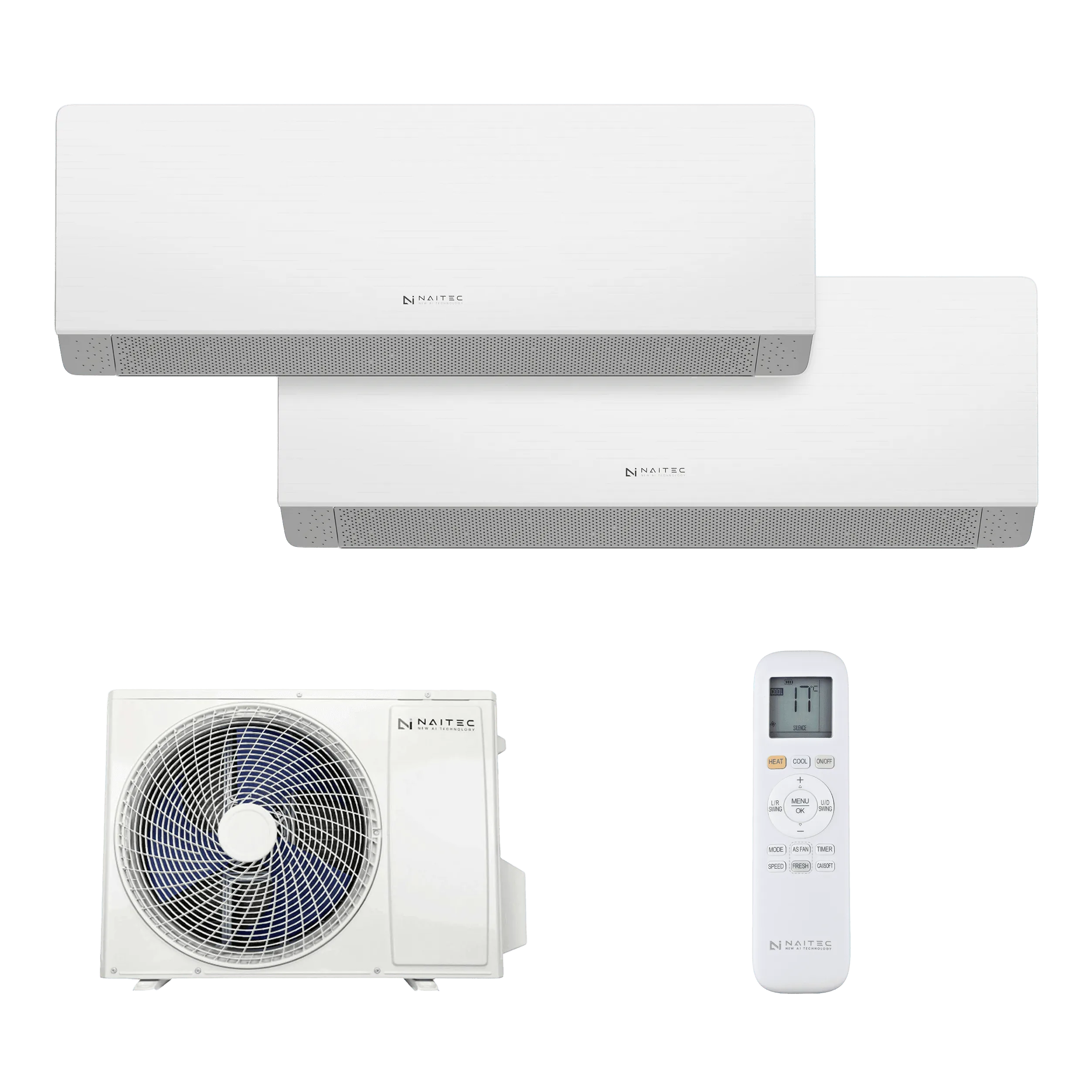 Naitec Sensitive Pro Multisplit — 2 Innengeräte, 1 Außengerät, Fernbedienung