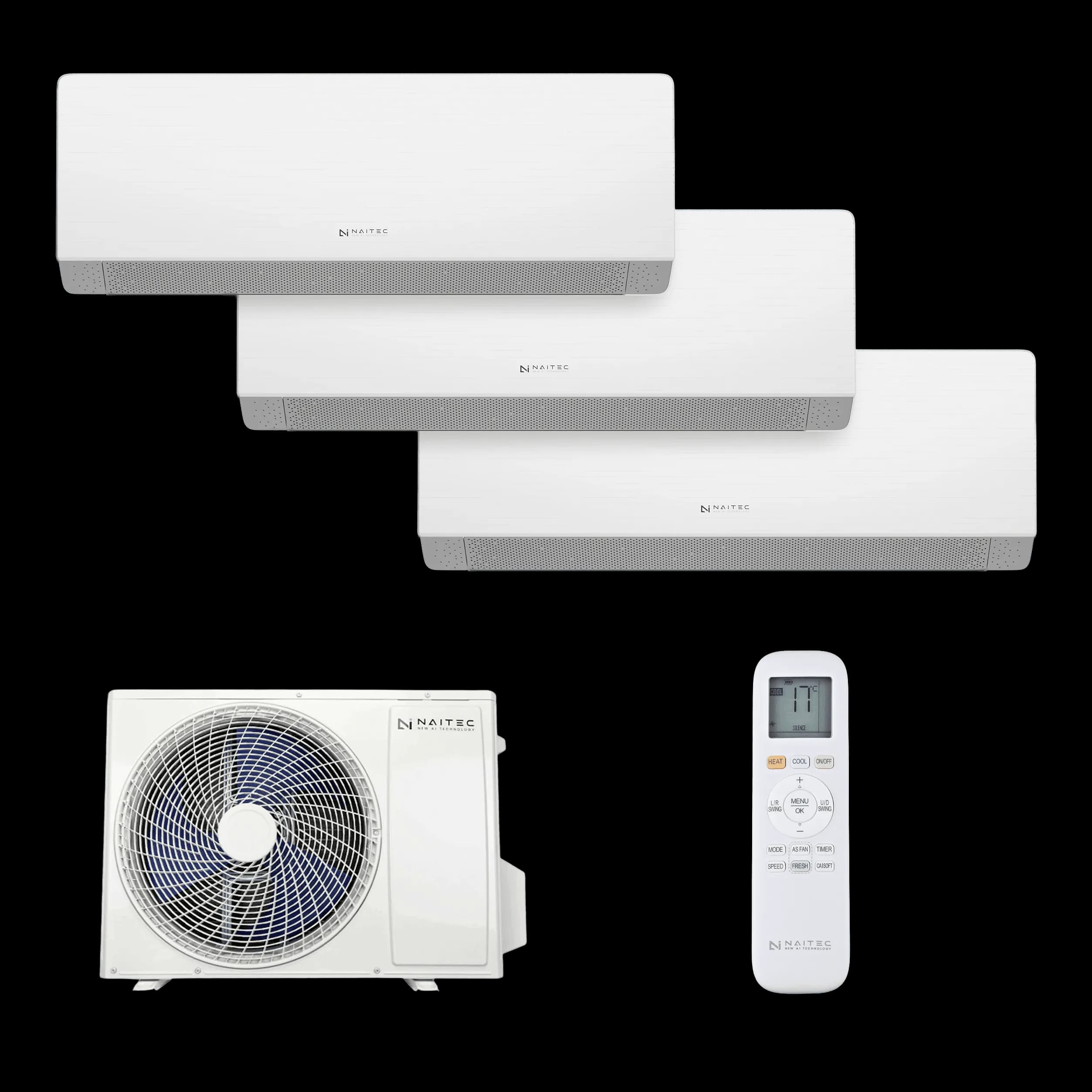 Naitec Sensitive Pro Multisplit — 3 Innengeräte, 1 Außengerät, Fernbedienung